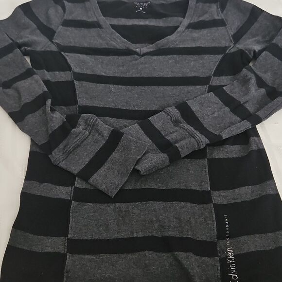 Calvin Klein Stripped Long Sleeves Cotton T-Shirt Medium Black/ Gray - Picture 16 of 16
